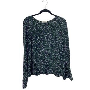 Equipment Blouse Womens Medium Blue Black Animal Print Silk Long Sleeve Top